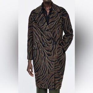 Zara black brown zebra print oversized coat, XS